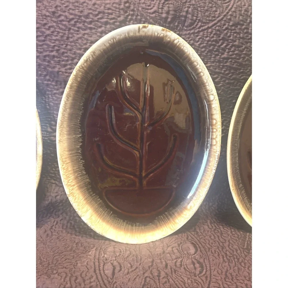 Set 3 MOUNT‎ CLEMENS ERA MCCOY POTTERY 1967 BROWN DRIP GLAZE TREE OF LIFE PLATES